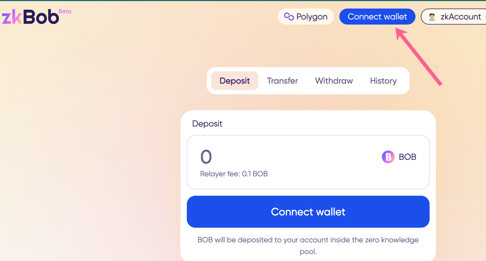Connect your wallet zkBob