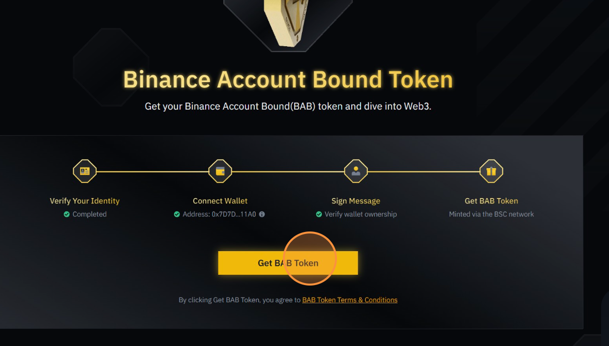 Get Binance BAB token for zkBob KYC