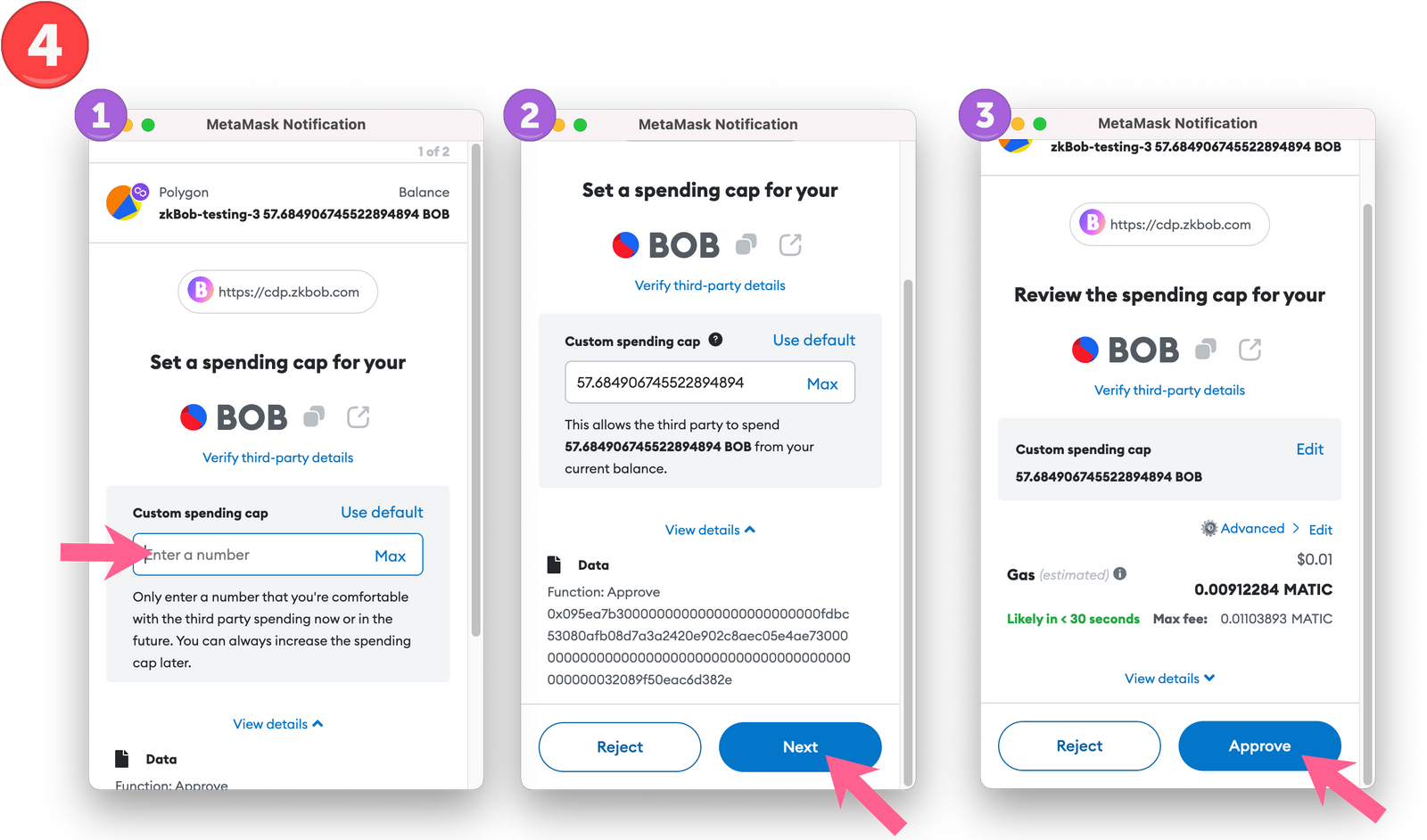 MetaMask flow for repaying BOB loan