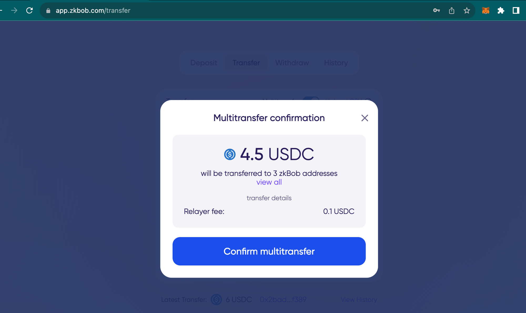 How to transfer USDC privately to multiple addresses in a single transaction