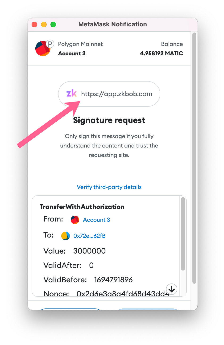 Security for Wallet Signature Request